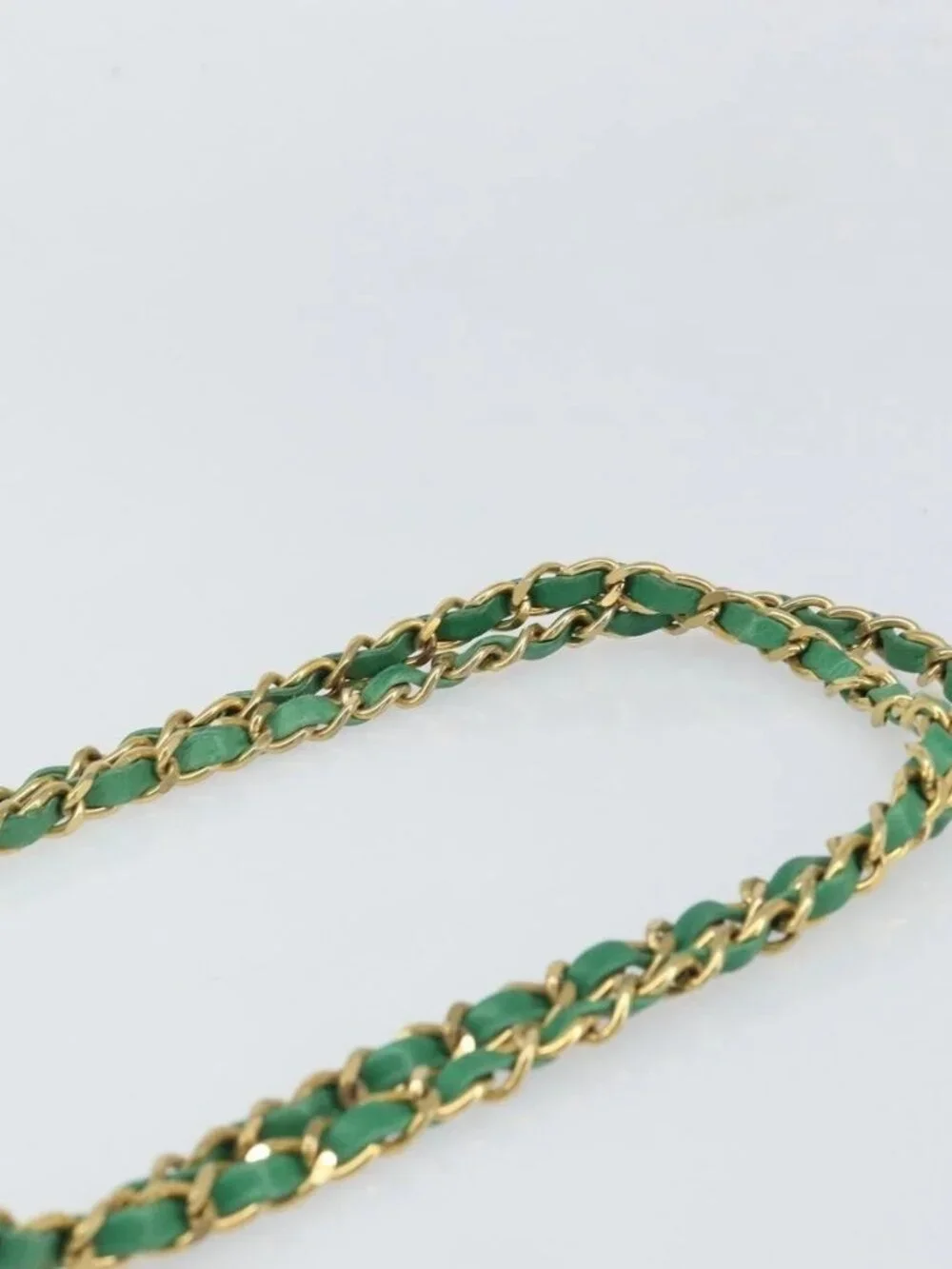 CHANEL Matelasse Chain Shoulder Bag Satin Green Gold CC Auth 168432